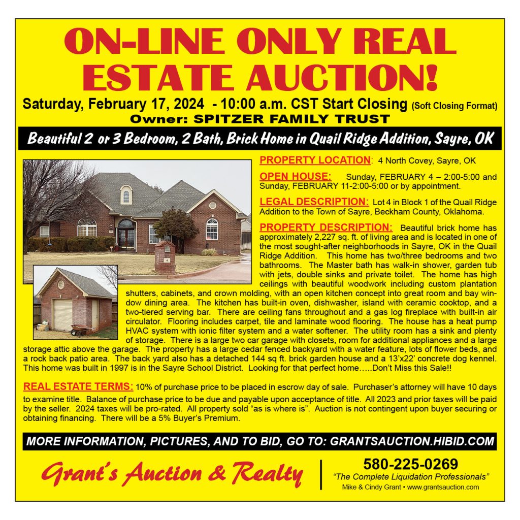 Spitzer Online Only Real Estate Auction February 17, 2024 Grant's
